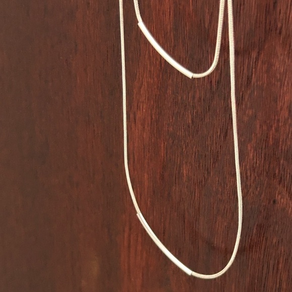 Tubular Smooth Double Rope Necklace Silver Tone Moveable Pendants - Picture 3 of 15